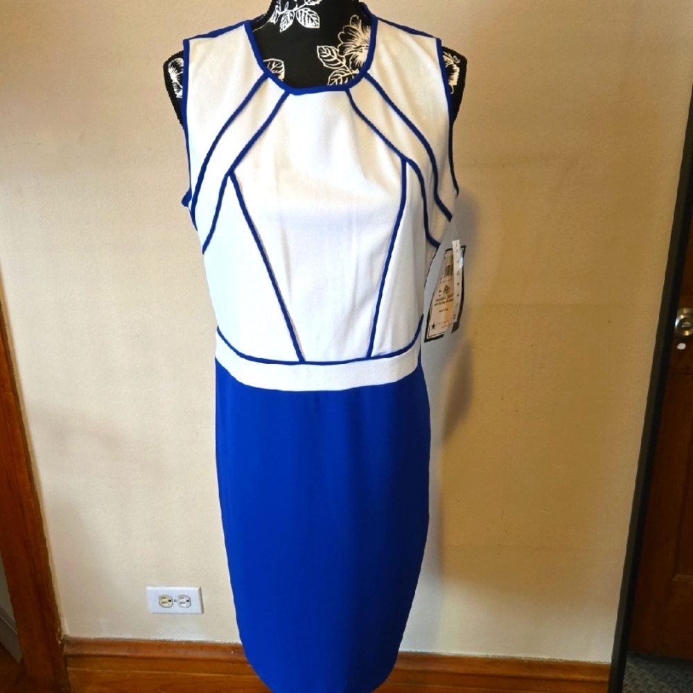 NWT Elegant Royal Blue and White Dress Size 12